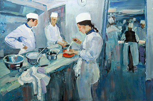 The painter Aleksei Demchenko. Artwork Picture Painting Canvas Composition. In the kitchen. Study. 2011, 60 x 90 cm, oil on canvas