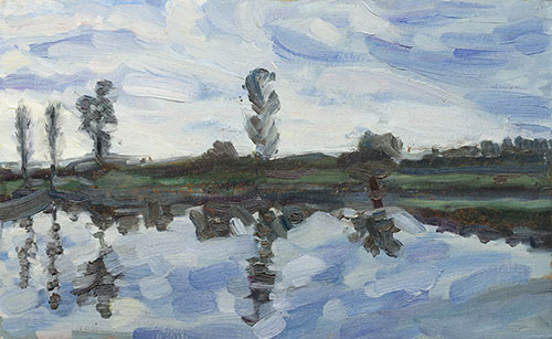 The painter Aleksei Demchenko. Artwork Picture Painting Canvas Landscape. Reflection of wind. A study of clouds in windy weather. 2010, 24 x 40 cm, oil on cardboard
