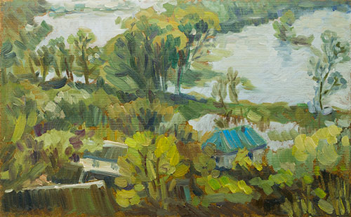 The painter Aleksei Demchenko. Artwork Picture Painting Canvas Landscape. Spring tide. 2010, 31 x 50 cm, oil on cardboard