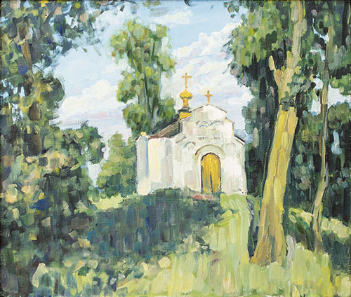 The painter Aleksei Demchenko. Artwork Picture Painting Canvas Landscape. Chapel. 2008, 50 x 60 cm, oil on canvas