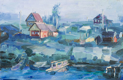 The painter Aleksei Demchenko. Artwork Picture Painting Canvas Landscape. Turquoise day. 2010, 26 x 40 cm, oil on cardboard